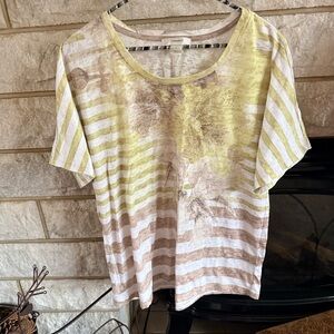 CJ Banks Yellow and Brown Striped Women's Tee Size X